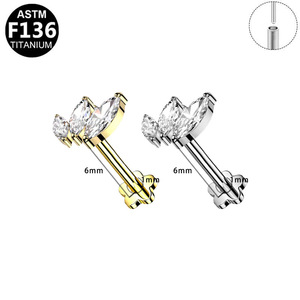 <b>Titanium</b> Plated Flower Moon T Bar Stud Earrings For Ear Bone Piercing Unisex Daily Wear ASTM F136 <b>Titanium</b> - Product Image 5