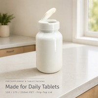 Bouteille PET à bouchon rabattable 120 175 250 ml, blanche, à épaule inclinée, conteneur en plastique pour comprimés et pilules, logo personnalisé, vente en gros