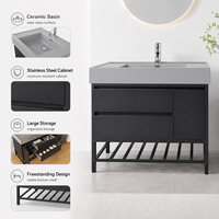 Ensemble de meuble-lavabo moderne autoportant en acier inoxydable avec miroir LED et vasque intégrée pour salle de bain d'hôtel ou de villa