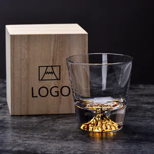 水晶威士忌酒杯老式低球酒吧酒杯，用于喝波旁威士忌鸡尾酒富士山