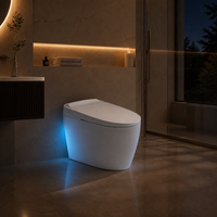 WC intelligent Fall Hung en céramique allongé, à poser au sol, avec chasse d'eau cyclonique, siège chauffant, séchage à l'air, siphon en P inclus, garantie de 3 ans