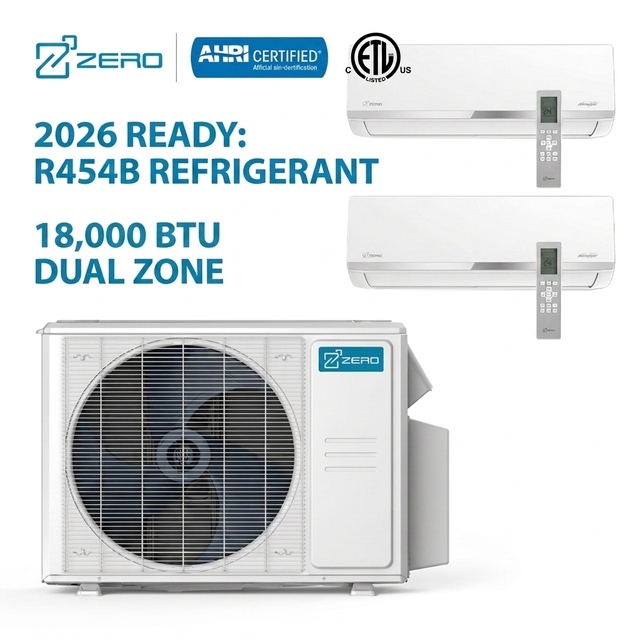High Efficiency 18000 BTU Dual Zone Mini Split Air Conditioner R454B DC Inverter Heat Pump AHRI Certified Quiet Ductless System
