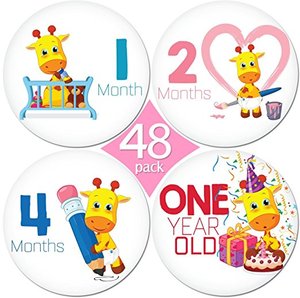 โปรโมชั่นพิเศษ แพ็ค 48 ชิ้น สติกเกอร์รูปยีราฟขนาด 4 นิ้ว คุณภาพพรีเมียม สติกเกอร์บันทึกความทรงจำประจำเดือนสำหรับเด็กแรกเกิด - Product Image 1