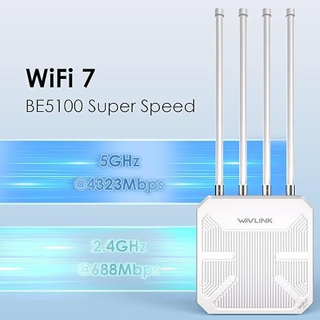 WAVLINK WN573HBE2 BE5100 Outdoor WiFi Extender WiFi 7 Dual Band 5100Mbps WiFi Repeater 1KM Range