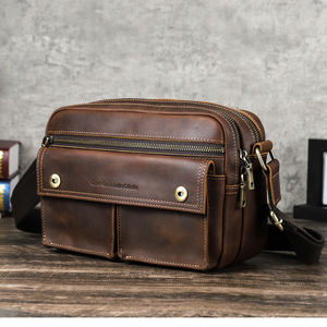連絡先のカスタムクレイジーホースレザーメッセンジャーバッグ男性用8.3インチIpadヴィンテージレザークロスボディショルダーバッグメンズサッチェルバッグ - Product Image 1