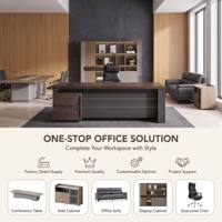 Bureau de direction en L durable au design moderne en bois pour patron, usage domestique ou professionnel