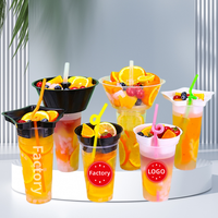 Gobelet à boisson chaude jetable recyclable en plastique de 16 oz (700 ml) pour cola, thé au lait, avec plateau à collation sur le dessus et couvercles, gobelet créatif pour pop-corn