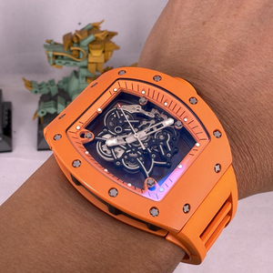 Premium Bright Orange Tonneau Skeleton <b>Watch</b> Men High-End Openwork Ultra-Light Mechanical Wristwatch With Sports Design - Product Image 6