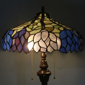 LongHuiJing Tiffany Peony Traditional Antique Floor <b>Light</b> Handcrafted Stained Glass Lampshade LED E26 Residential Two Bulbs - Product Image 2