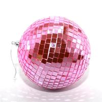 Boule disco suspendue en verre argenté pour Noël 2026 avec motifs sérigraphiés, décorations de fête argentées brillantes