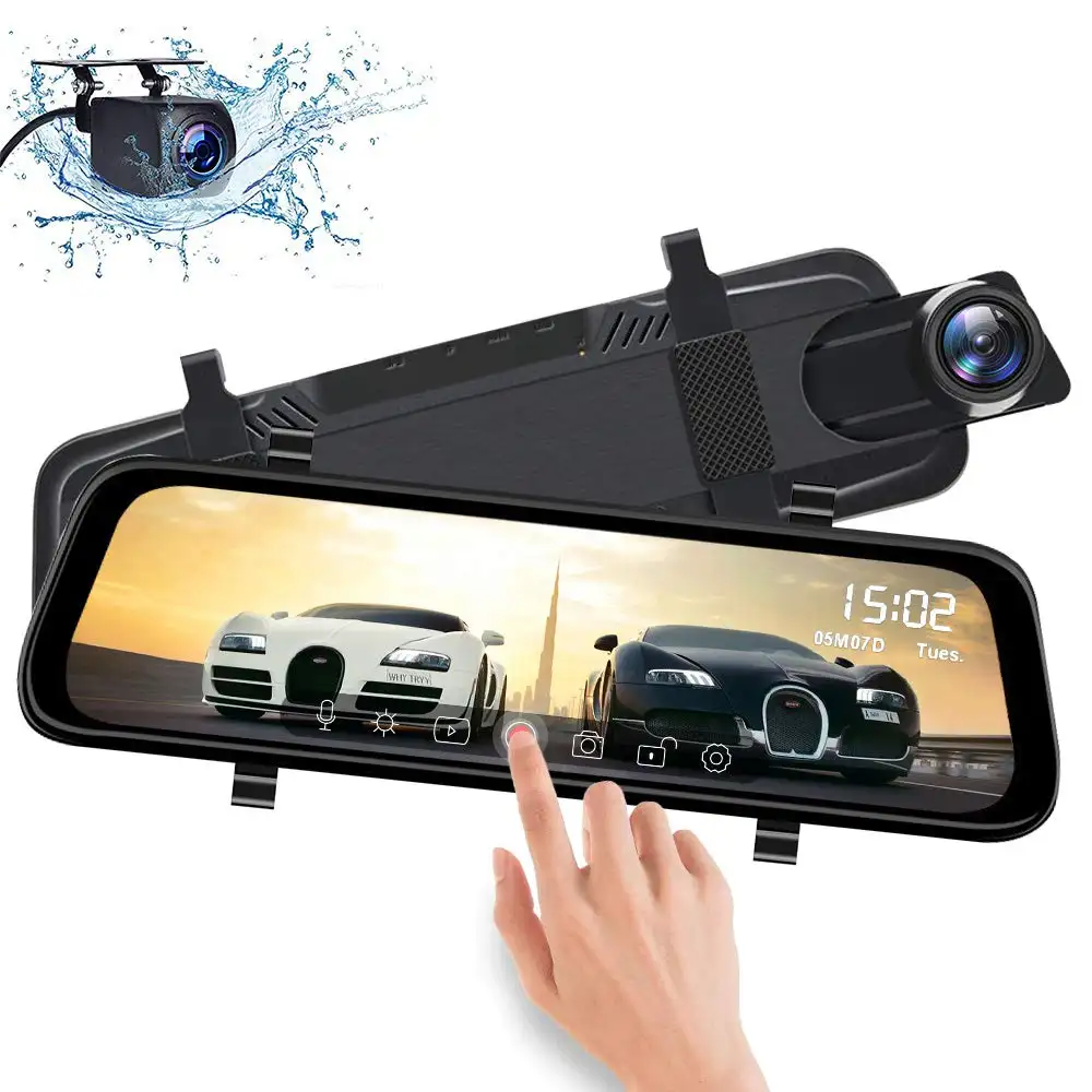 Dashcam DVR para salpicadero de coche, espejo retrovisor con pantalla táctil de 10 ", visión nocturna, grabadora de vídeo, 1080P