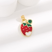 Pendentif Cœur Fraise Émaillé Plaqué Or 14K en Laiton, Breloque Fruit Mignonne pour Bijoux DIY, Accessoire de Mode Tendance, Vente en Gros