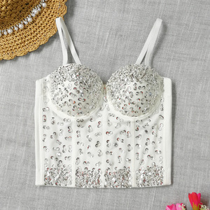 Nuovo esplosivo corsetto nero e bianco scintillante corsetto Sexy lavorato a maglia con colletto all'americana e decorazione con paillettes - Product Image 2