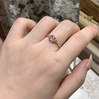 Bague en argent sterling 925 plaqué or 14 carats, style vintage, avec pierre précieuse ovale violet clair, labradorite naturelle et améthyste