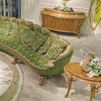 Ensemble de canapés de luxe sculptés à l'ancienne française, vert et or, canapé royal, meubles de salon classiques en bois massif turc
