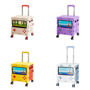 Chariot de courses pliable design console de <span class=keywords><strong>jeu</strong></span> avec bouton réglable, blanc, jaune, rouge, avec bacs de rangement - Product Image 2