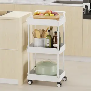 Eco-friendly Plastic Utility Cart Rolling Storage Holders Rack 3 Tier Storage Trolley for Kitchen Bathroom Office