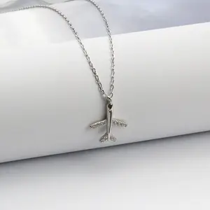 Thời Trang Thiết Kế Sáng Tạo Mạ Vàng Trắng 925 Vòng Cổ Mặt Dây Chuyền Máy Bay Shining 925 Sterling Silver Cubic Zircon Vòng Cổ Máy Bay