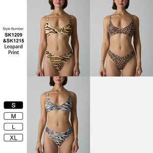 SK1209&1215 Set Intimo Donna con <span class=keywords><strong>Reggiseno</strong></span> a V <span class=keywords><strong>Senza</strong></span> <span class=keywords><strong>Imbottitura</strong></span> Stampa Leopardata Spalline Regolabili Slip Slim con Rinforzo - Product Image 2