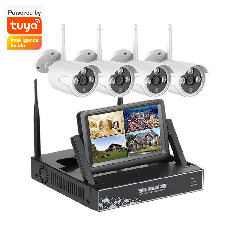7LCD screen WIFI ip kit Long range H.265 1080P 4 wifi ip cameras home security system 4ch wireless nvr kit