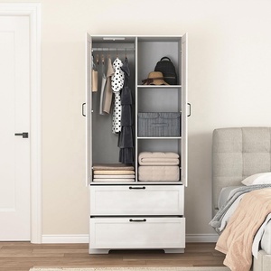 מודרני עומד לבן חדר שינה רהיטי רהיטי עץ 2 דלתות בגדים מארגן ארון ארון ארון בגדים עם מראה - Product Image 2