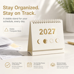 Stampa Personalizzata di Calendari da Scrivania 2027, Design Minimalista, Carta Crema Texturizzata, Stampa con Timbro Dorato - Product Image 2