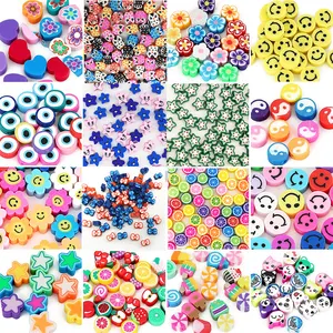 100pcs DIY Yin Yang Beaded Charms perle smiley Heart Mushroom Fruit Flower Polymer Clay Beads for Bracelet Necklace