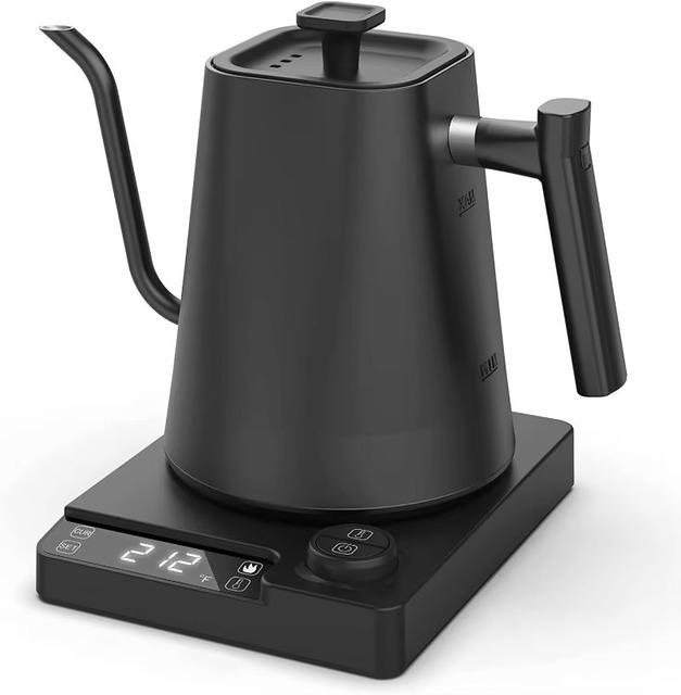 Stainless Steel Electric Kettle Gooseneck Auto Shut-Off Temperature Control 24H Keep Warm Modern Design Black Pour-Over Kettle