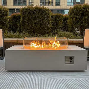 White Concrete <strong>Fire</strong> <strong>Table</strong> for <strong>Outdoor</strong> Heating <strong>Fire</strong> Pit for Patio and Backyard - Product Image 1