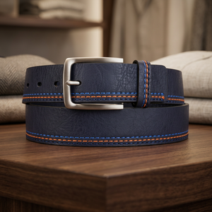 BS INTERNATIONAL Ceinture Homme en Cuir de Vachette Noir Massif de Qualité Supérieure, Légère, avec Boucle Crâne en Acier Imprimée par Transfert Thermique - Product Image 1