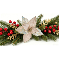 Bunga Natal 20cm Poinsettia Champagne Bunga Buatan dengan Daun Berkilau untuk Pohon, Karangan Bunga, Dekorasi, Grosir