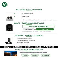 Nouveau chargeur EV portable 7 kW, type 2, prise EU, courant réglable 32A, écran couleur 2,8 pouces, câble de 5 m avec sac de rangement, double bouton