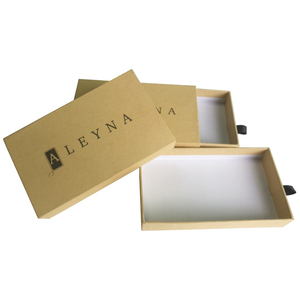 Custom Black Printing Brown Kraft Jewelry Box <b>Drawer</b> <b>Pull</b> with Ribbon - Product Image 2