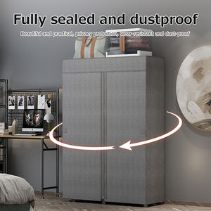 आधुनिक पोर्टेबल कपड़े अलमारी, लोहे और प्लास्टिक के डिचेबल कपड़े कैबिनेट में लटकाते हैं, बेडरूम के लिए एकीकृत लोड-असर पैर - Product Image 5