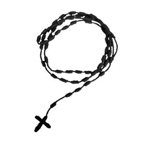Mecrt Trendy Religious Rosary Necklace Handmade Multicolor Knotted Cross Handwoven Bamboo <b>Chain</b> for Children's Anniversary - Product Image 2