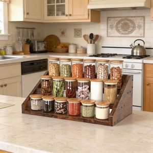 Étagère à épices en bois à 3 niveaux, présentoir surélevé pour pots de condiments, rangement de cuisine - Product Image 5