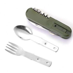 Ensemble de couverts de camping portables avec couteau pliant, fourchette et cuillère - 3 en 1, ustensiles de voyage multifonctions pour l'extérieur, cadeau - Product Image 3
