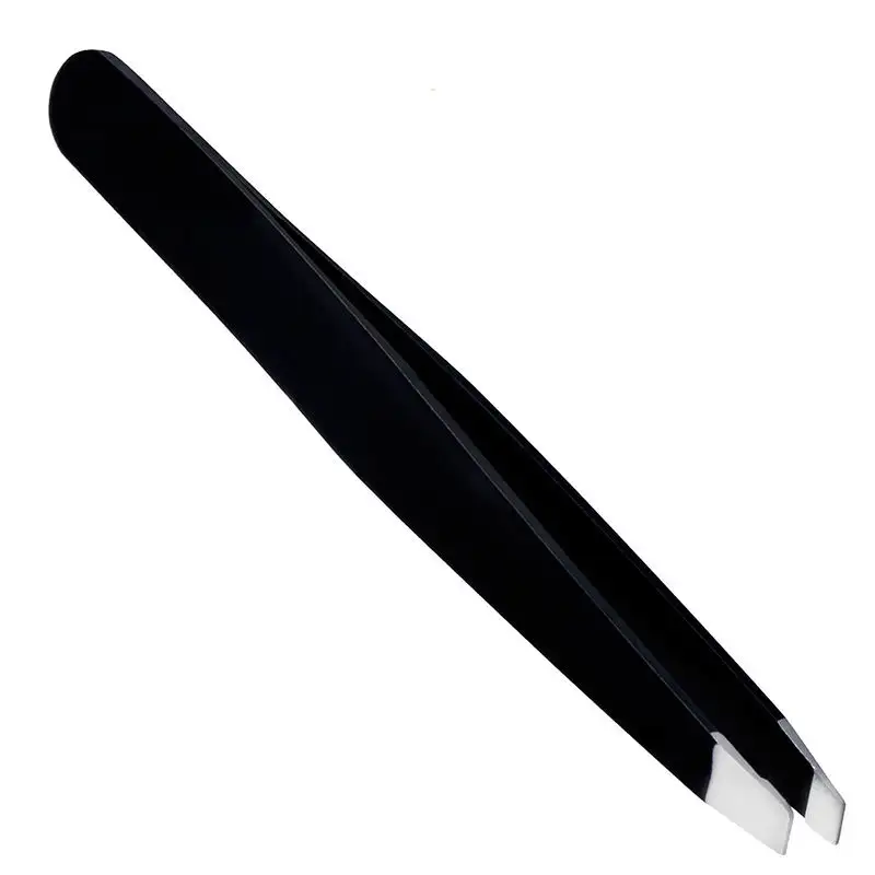 Hot Sale Private Label Customized Logo Stainless Steel Anti-Static Black Slanted Eyebrow Tweezers