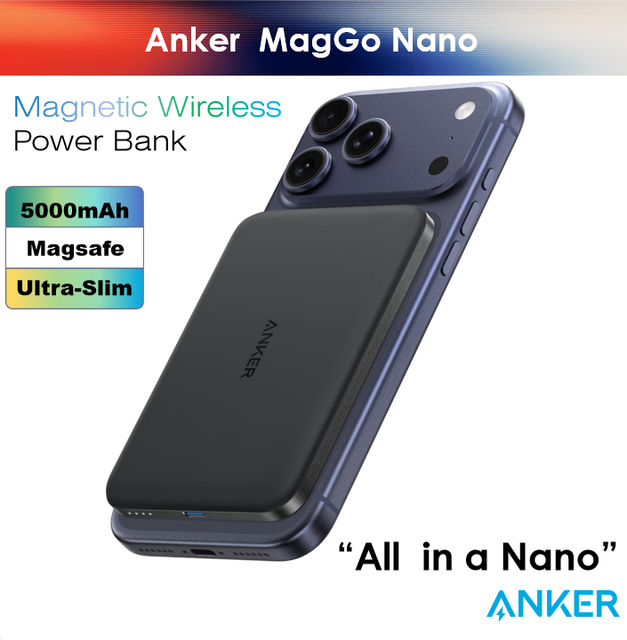 Outdoor Lighting Anker Nano Power Bank, 5,000mAh Wireless Charger, Ultra-Slim, 15W Fast Charging
