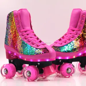 Yijiu Roller Skate Flash Adjustable Pu Mesh Sole Plastic Pvc Roller Skates 4 Wheels