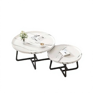 Tables basses gigognes modernes en faux marbre 70cm 50cm, structure métallique, faciles à nettoyer, garantie 1 an, mobilier de salon minimaliste - Product Image 4
