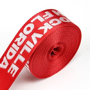 High Gloss <b>Webbing</b> 38mm Polyester Red Logo <b>Webbing</b> Nylon <b>Webbing</b> Strap Upholstery Woven Shoulder Bag Strap - Product Image 3