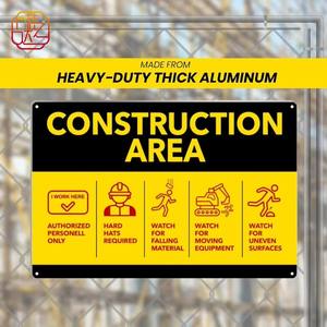 Panneau d'avertissement pour zone de chantier conforme à la norme OSHA - 18x12 pouces Personnel autorisé/Chapeau de sécurité requis Panneau de chantier - Product Image 5