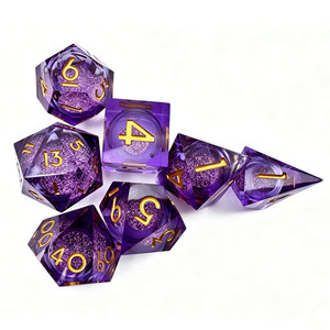 Transparent Purple Glitter Liquid Core Gold Embossed Sharp DND <b>Dice</b> Smooth Roll For Fantasy Wizard TTRPG Roleplay Gatherings - Product Image 5