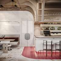 Design de comptoir de bar de restaurant tendance avec éclairage, mobilier de restaurant en bois, ensembles de salle à manger écologiques