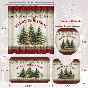 Rideau de Douche en Polyester Imprimé Numérique Motif Arbres de Noël à Carreaux Rouges, Imperméable, Vente en Gros, Moderne - Product Image 2