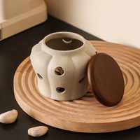 Pot à ail en céramique avec couvercle en bambou, 12 trous d'aération, en grès, pour le stockage de l'ail, des échalotes, des oignons, du gingembre et du piment