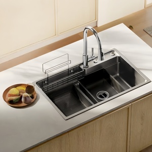 Rain <b>Curtain</b> Waterfall Large <b>Single</b> Bowl Kitchen Sink Integrated Basin Above/Under Counter Dish Washing Sink 304 Stainless Steel - Product Image 1