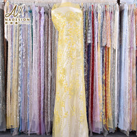 Tissu en dentelle de tulle brodé de fleurs vintage personnalisées, orné de perles et de sequins, pour robe de mariée ou tenue de soirée