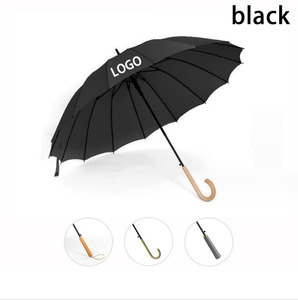 Style japonais rétro Simple populaire couleur unie <span class=keywords><strong>parapluie</strong></span> droit en fibre de verre manche en bois hommes et femmes parapluies - Product Image 2